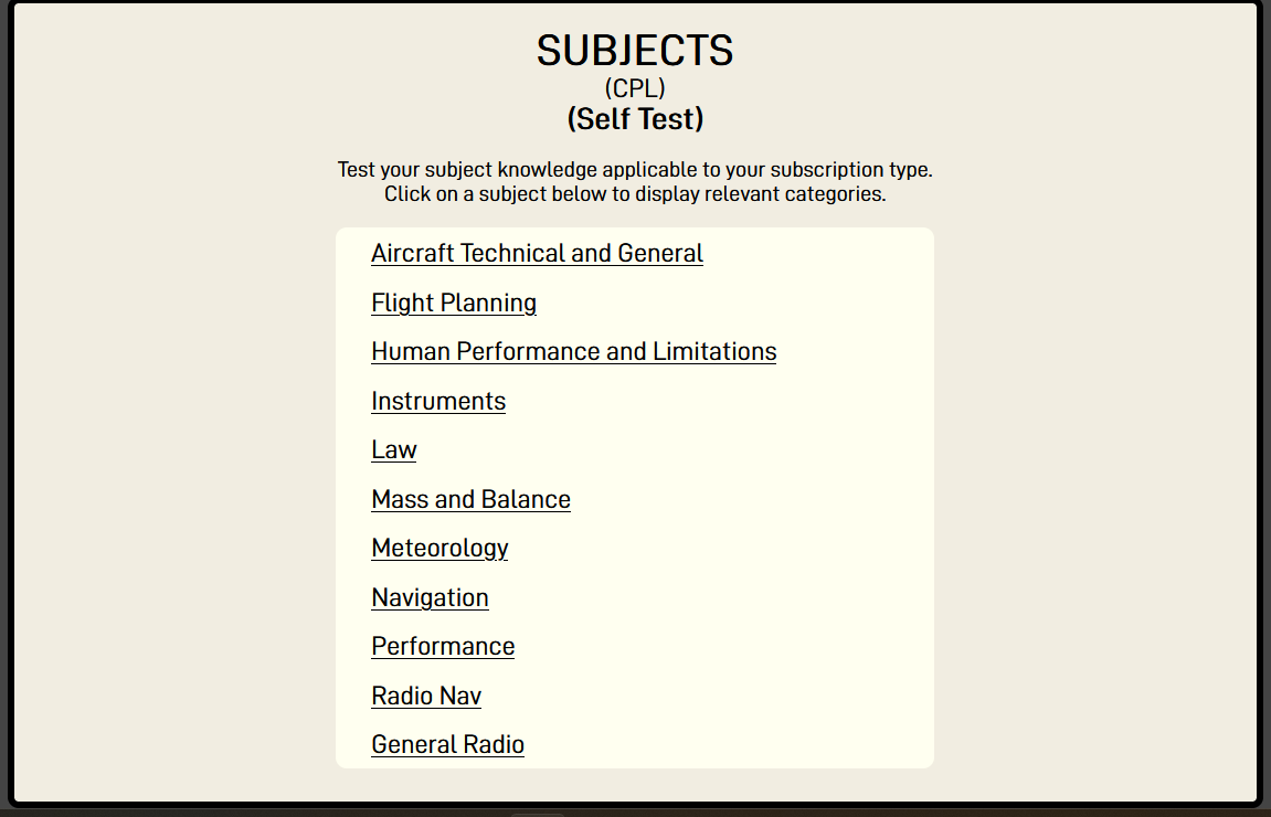We give you full control over all your preparation questions. PPL, CPL, ATP, Integrated ATPL and Instrument Rating qualifications 